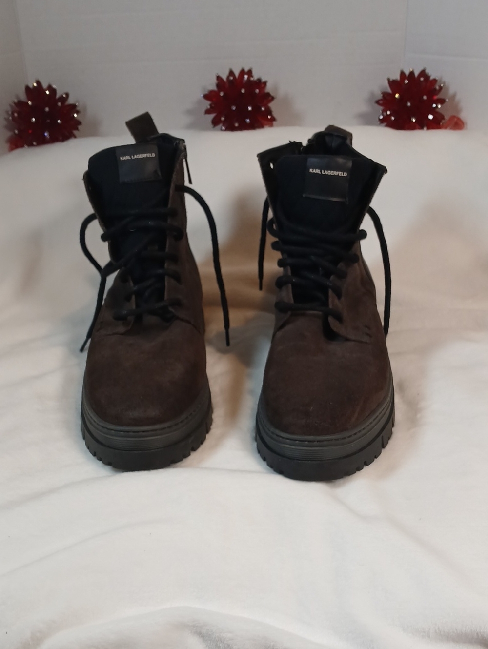 Karl Lagerfeld Men's Dark Brown Suede Lace-Up Combat Boots Sz 13